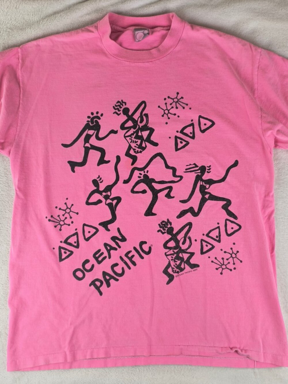 Vintage 90s Ocean Pacific OP Hot Pink Graphic T-Shirt Single Stitch USA One Size